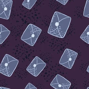 Random pale blue seamless pattern with postal letter elements. Purple backgro Stock Illustration