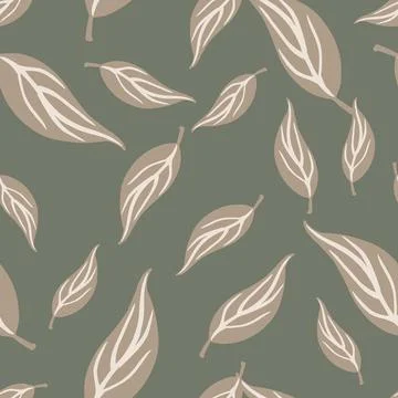 Random pale seamless pattern with simple outline leaf silhouettes. Grey tones イラスト素材