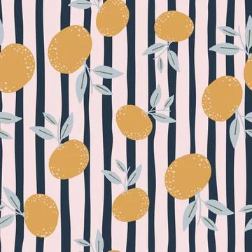 Random pale tones seamless pattern with abstract orange mandarin shapes. Stri Illustrazione stock