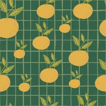 Random pale tones seamless pattern with simple orange mandarin shapes. Green  Illustrazione stock