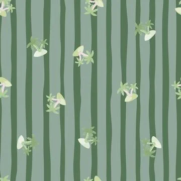Random palm tree and island print seamless doodle pattern. Striped green and  Illustrazione stock