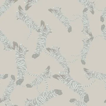 Random pastel seamless pattern in blue tones with tiger silhouettes. Childish Stock Illustration