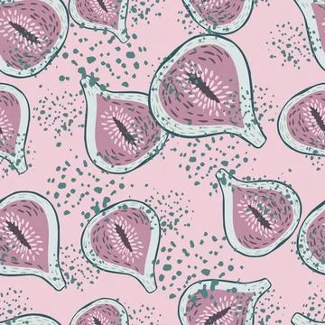 Random pastel seamless pattern with fig abstract ornament. Background with sp Illustrazione stock