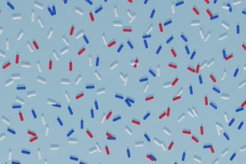 Random pattern of abstract oblong cylindrical geometric elements in red blue Stock Illustration