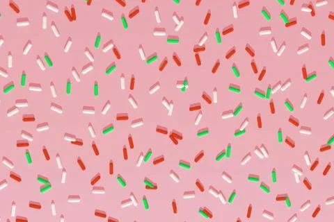 Random pattern of colorful bright oblong abstract confetti on pastel pink Stock Illustration