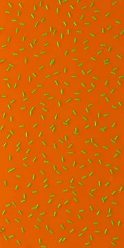 Random pattern of golden small oblong abstract confetti on bright orange Illustrazione stock