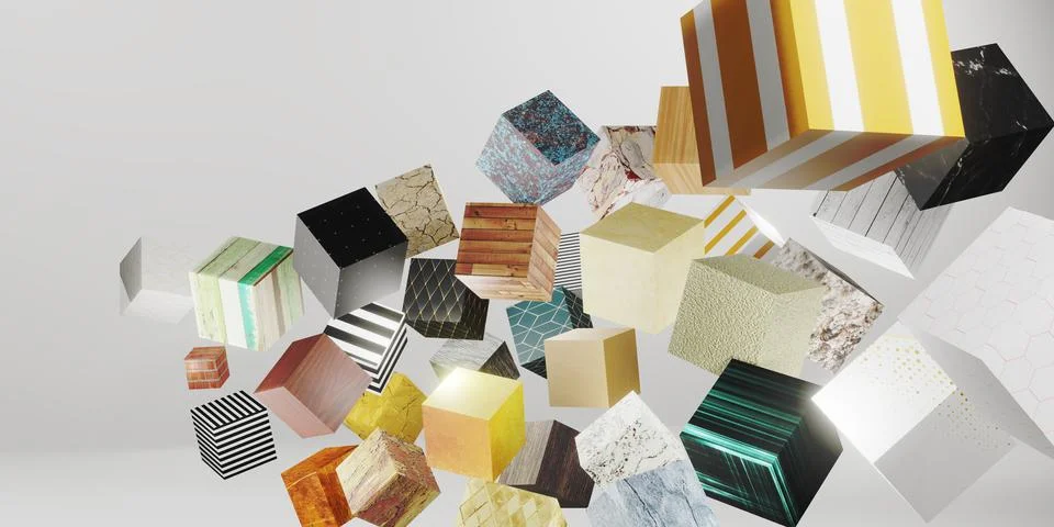 Random pattern texture cube 3d illustration background Illustrazione stock