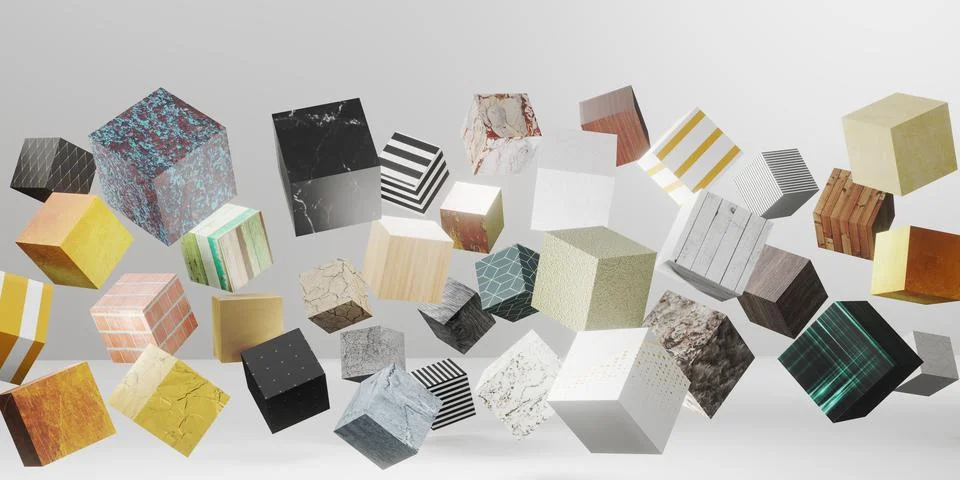 Random pattern texture cube 3d illustration background Illustrazione stock