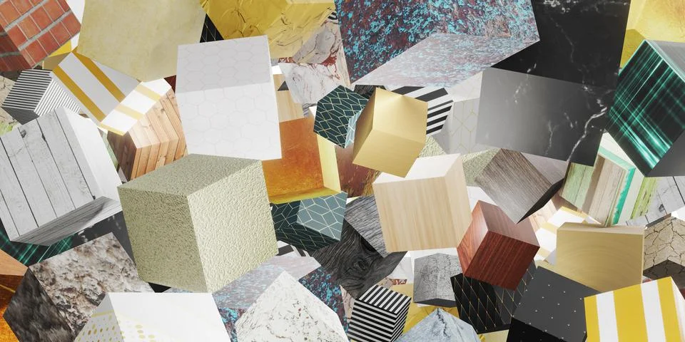 Random pattern texture cube 3d illustration background Illustrazione stock