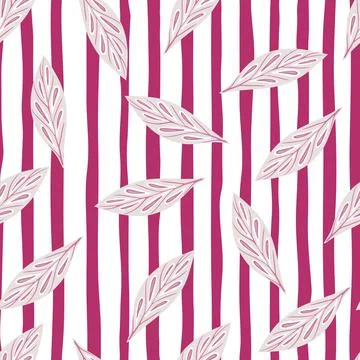 Random pink geometric leaf silouettes seamless pattern in doodle style. Red a Illustrazione stock