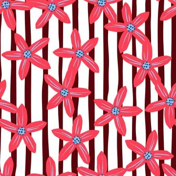 Random pink mandarins flowers elements seamless pattern in doodle style. Stri イラスト素材