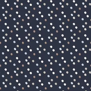 Random polka dot seamless pattern. Dark blue background with light and purple Stock Illustration