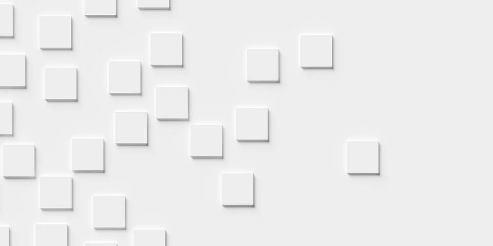 Random positioned flat white cube boxes block background wallpaper banner wit Stock Illustration