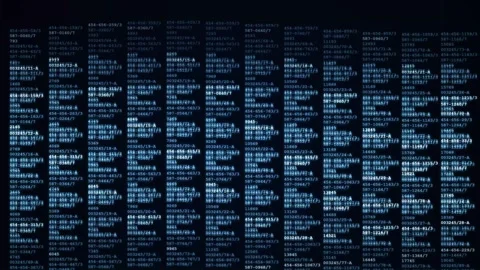 Random programming code digital data stream with glowing blue alphanumeric Stock Footage 346708967