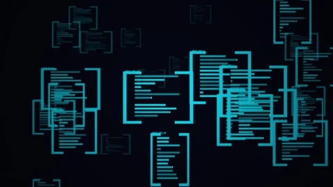 Random programming code flying through digital space in abstract data 動画素材 346708986