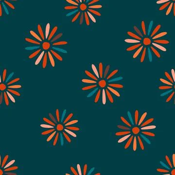 Random red abstract daisy silhouettes seamless pattern. Nature backdrop. Navy イラスト素材