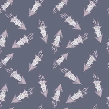 Random rocket silhouettes seamless pattern. Stylized cosmic elements on light Illustrazione stock