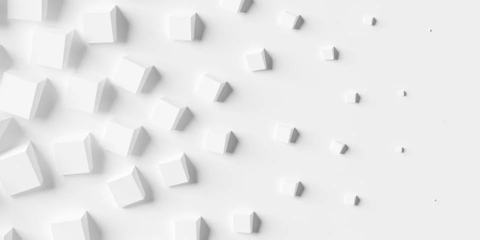 Random rotated white cube boxes block background wallpaper banner with copy s 스톡 일러스트
