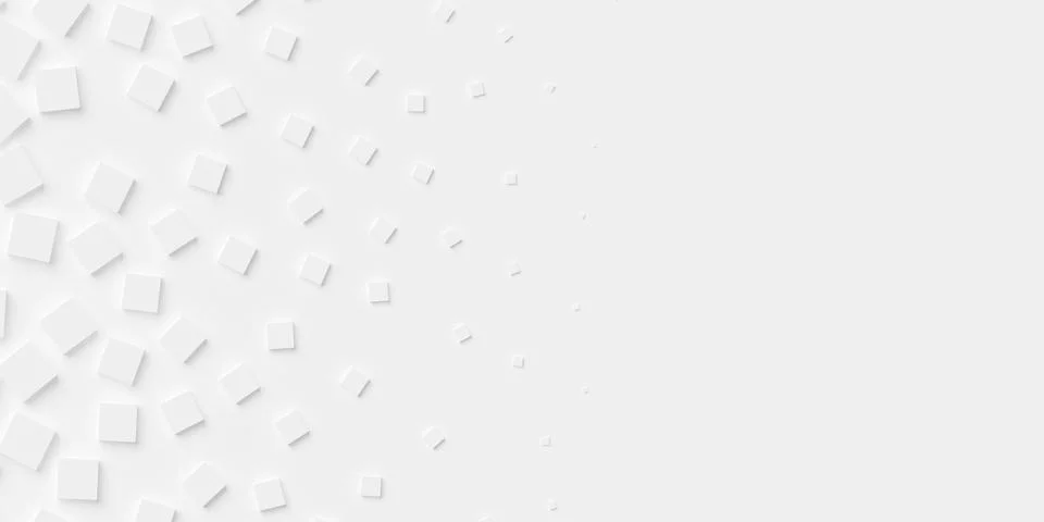 Random rotated white flat cube boxes block background wallpaper banner with c Stock Illustration