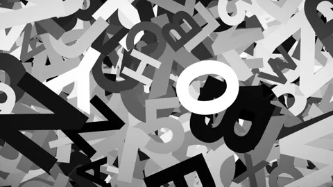 Random rotating black and white letters moving looping background Stock Footage 134737321