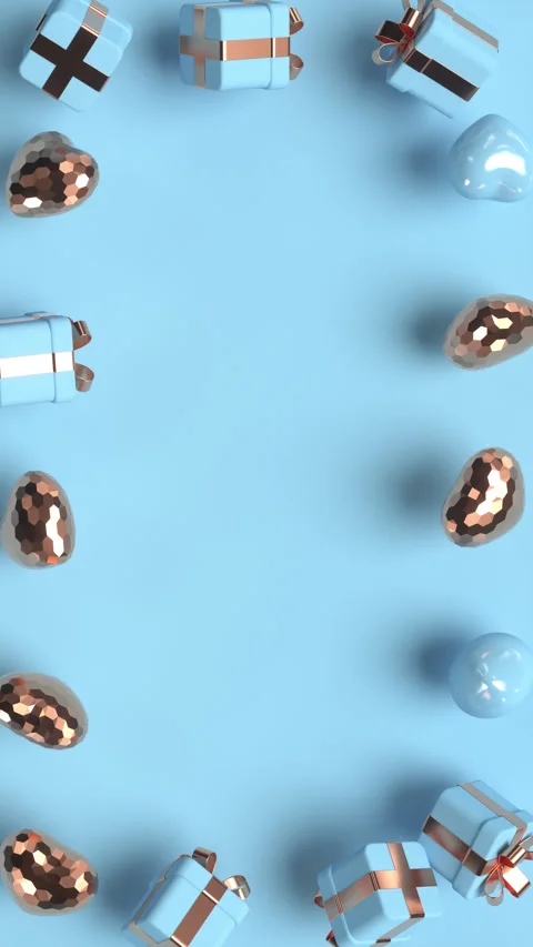 Random rotating gold and blue 3d hearts with gift boxes. Stock Footage 309628864
