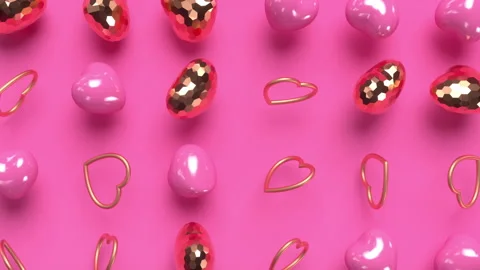 Random rotating gold glossy 3d hearts pattern. Video stock 224322193
