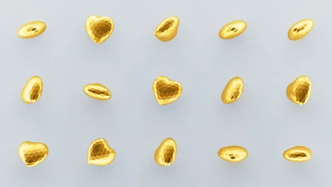 Random rotating golden 3d hearts pattern Stock Footage 297761384