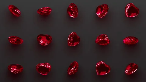 Random rotating ruby glassy 3d hearts pattern Video stock 300256810