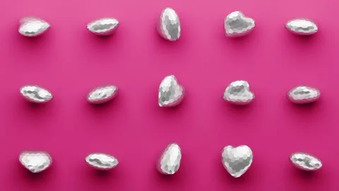 Random rotating silver 3d hearts pattern. Love concept with for Valentines day Stock Footage 298350652