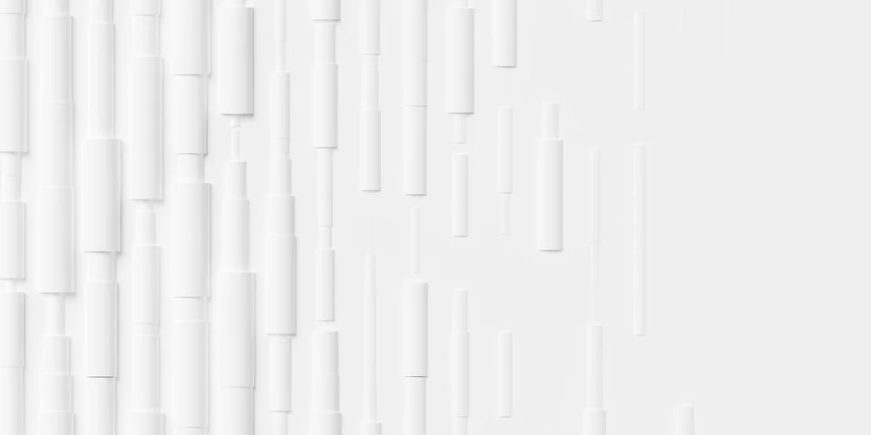 Random scaled array of white polygon geometrical cylinders pattern backgrou.. Illustrazione stock