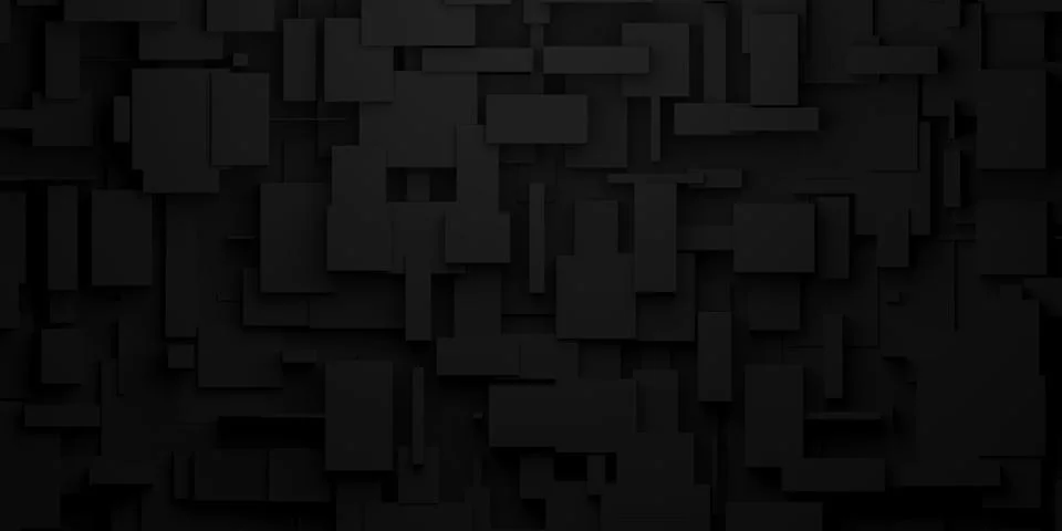 Random scaled black cube boxes block background wallpaper banner Ilustración de archivo