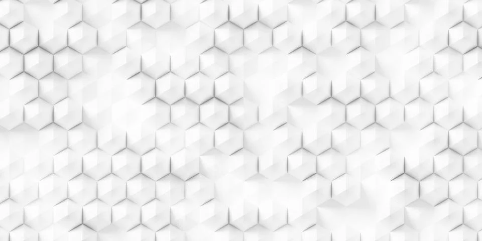 Random scaled white hexagon honeycomb pyramids background wallpaper banner,.. Stock Illustration