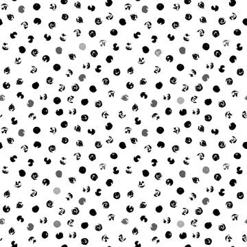 Random scattered polka dots, abstract black and white background. イラスト素材