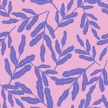 Random seamless abstract bright pattern with purple colored leaf branches pri Stock Illustration