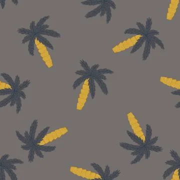 Random seamless abstract pattern with botanic palm exotic tree print. Grey an Stock Illustration