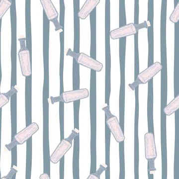 Random seamless alchemy pattern with little flask ornament. Striped backgroun イラスト素材