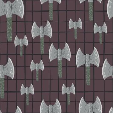 Random seamless ancient pattern with viking ax silhouettes. Scandinavia battl Illustrazione stock