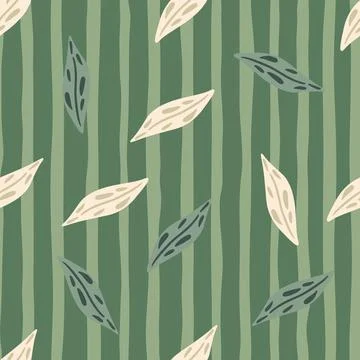 Random seamless botanic pattern with falling leaves print. Autumn style. Gree Stock Illustration