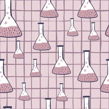 Random seamless chemistry pattern with glass bulb silhouettes. Simple flask p Illustrazione stock