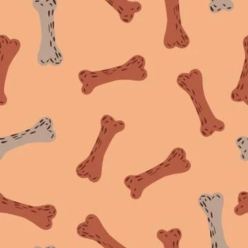 Random seamless dog animal pattern with bones orange and grey elements. Beige イラスト素材