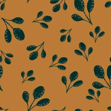 Random seamless doodle pattern with autumn simple leaf silhouettes. Brown orn Illustrazione stock
