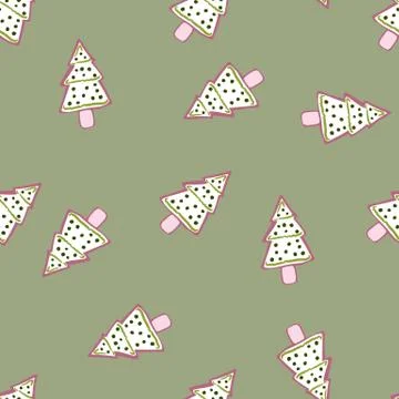 Random seamless doodle pattern with fir tree cookies silhouettes. White dotte イラスト素材