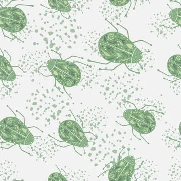Random seamless doodle pattern with hand drawn folk bugs elements. Insect sim Illustrazione stock