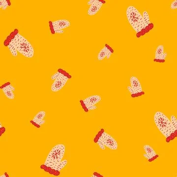 Random seamless doodle pattern with hand drawn red and pink mittens ornament. Stock Illustration