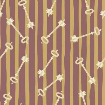 Random seamless doodle pattern with key elements. Vintage print on pale strip Stock Illustration
