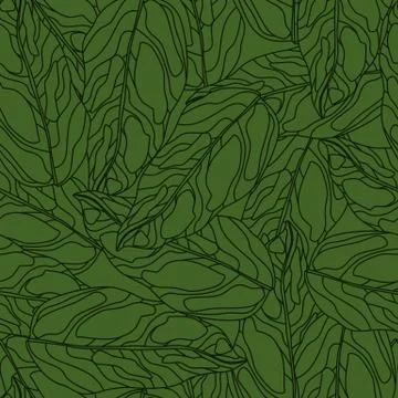 Random seamless doodle pattern with organic outline leaves elements. Green to Stock Illustration