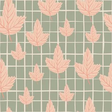 Random seamless doodle pattern with pastel pink leaf silhouettes. Grey backgr Stock Illustration