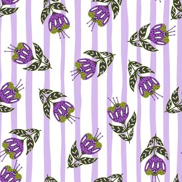 Random seamless doodle pattern with purple colored folk flowers elements. Lig Stockillustratie
