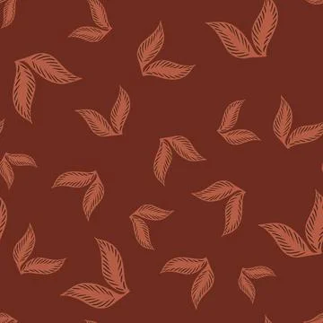 Random seamless floral pattern with doodle leaf silhouettes shapes. Maroon ba 스톡 일러스트