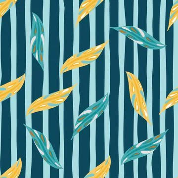 Random seamless foliage botanic pattern with blue and orange leaf ornament. N 스톡 일러스트